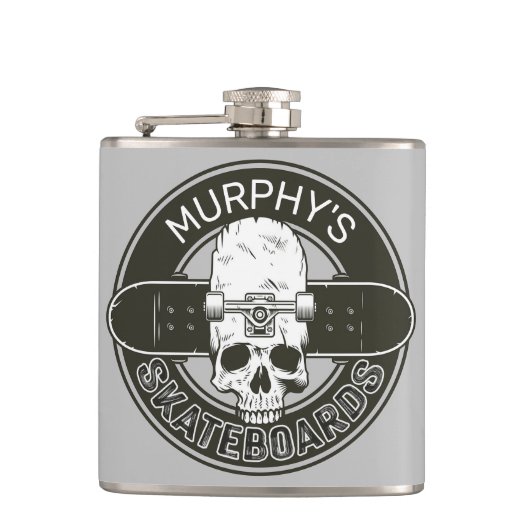 スケーパーソナライズされたター名スカルスケートボードスケート フラスク (正面)