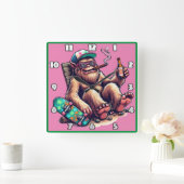 スケーリラックスボードでパーティーを楽しむ生物 スクエア壁時計 (ホーム)