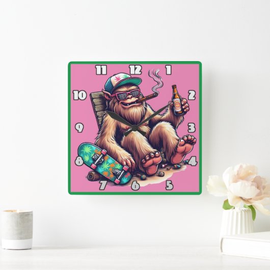 スケーリラックスボードでパーティーを楽しむ生物 スクエア壁時計 (ホーム)