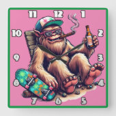 スケーリラックスボードでパーティーを楽しむ生物 スクエア壁時計 (正面)