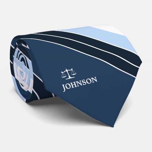 スケールの濃紺の白のストライプの弁護士の正義 ネクタイ (ロール)