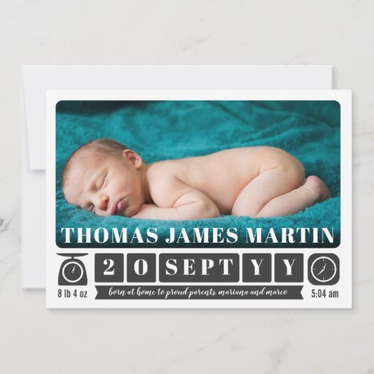 スケールモダンと時計の写真の誕生のお知らせ 案内状 (正面)