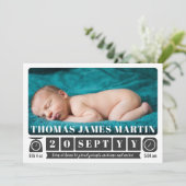 スケールモダンと時計の写真の誕生のお知らせ 案内状 (スタンド正面)