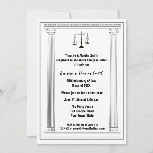 スケール、コラム、法律大学院のAnnoucement 招待状 (正面)
