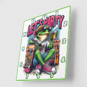 スケー祝ボードにクールカエルを乗せて スクエア壁時計 (傾斜)