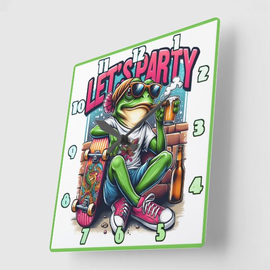 スケー祝ボードにクールカエルを乗せて スクエア壁時計 (傾斜)