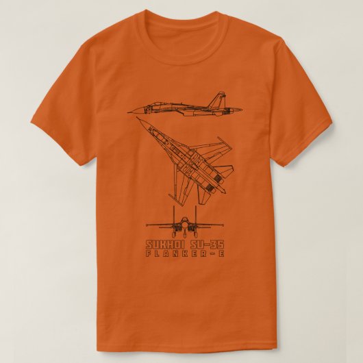スコイSu35ジェットロシアのファイター飛行機ブループリントDi Tシャツ (デザイン正面)