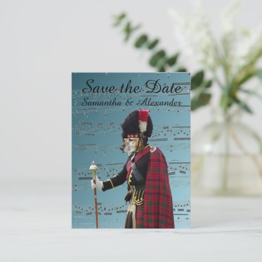 スコッおもしろいトの結婚式の日付を保存 案内ポストカード (スタンド正面)