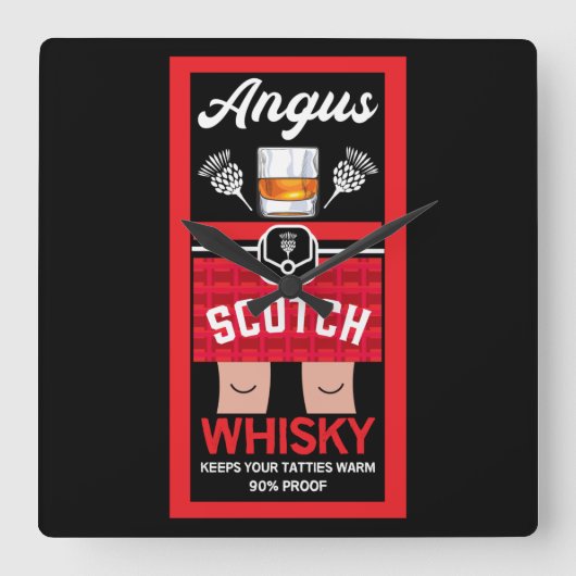 スコッチおもしろいウイスキー スクエア壁時計 (正面)