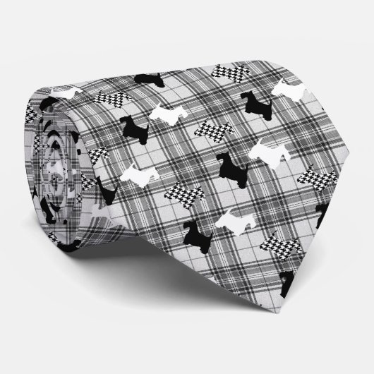 スコッチテリアおよび灰色の格子縞 ネクタイ (ロール)