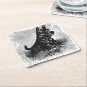 スコッチテリアの子犬の木炭スタイルのプリント スクエアペーパーコースター (アングル)