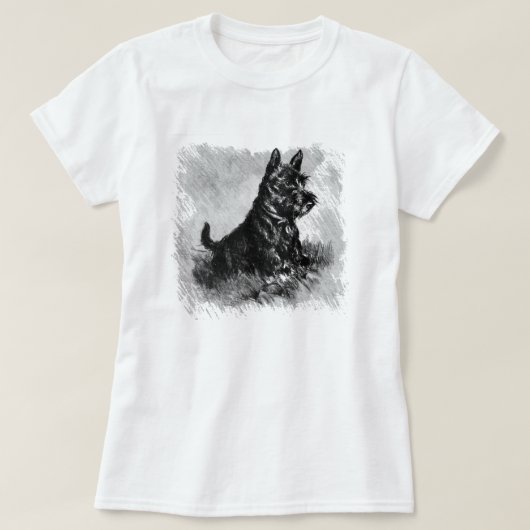 スコッチテリアの子犬の木炭スタイルのプリント Tシャツ (デザイン正面)