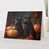 スコッチテリアの子犬 秋の喜び パンプキン カード (正面)