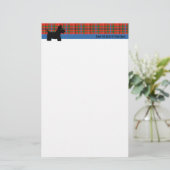 スコッチテリアの格子縞の筆記用紙 便箋 (スタンド正面)