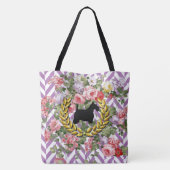 スコッチテリアの花柄あなたの色のヘリンボン トートバッグ (裏面)