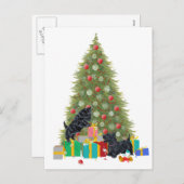 スコッチテリアはクリスマスのギフトを分類します シーズンポストカード (正面/裏面)