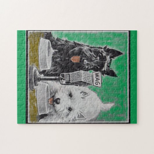 スコッチテリアはラジオのBlackieそしてWhitieの後をつけます ジグソーパズル (横)