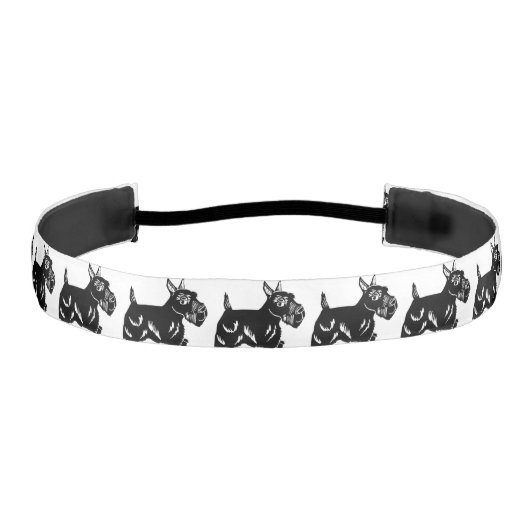 スコッチテリアは白黒伸縮性があるヘッドバンドの後をつけます アスレチックヘッドバンド (正面)