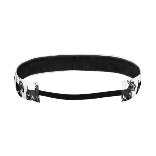 スコッチテリアは白黒伸縮性があるヘッドバンドの後をつけます アスレチックヘッドバンド (裏面)