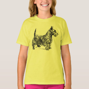 スコッチテリアテリア犬の帽子の袖のTシャツ Tシャツ