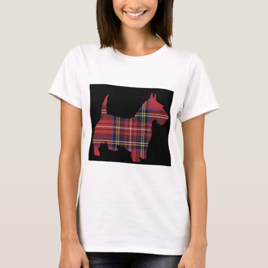 スコッチテリア犬のタータンチェック Tシャツ (正面)