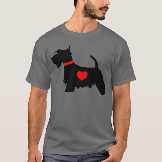 スコッチテリア犬のハートの人の暗いTシャツ Tシャツ (正面)