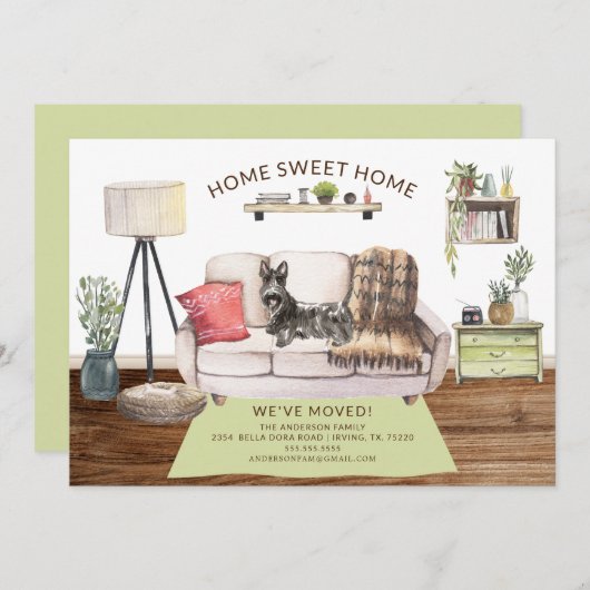 スコッチテリア犬の引っ越しお知らせ 招待状 (正面/裏面)