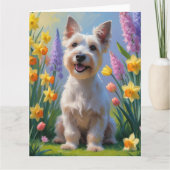 スコッチテリア犬 春の花の絵 カード (正面)