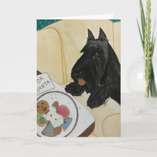 スコッチテリア空腹な待っているサンタ シーズンカード (正面)