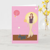 スコッチテリアGalの歩く-挨拶状 カード (黄色い花)