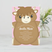 スコッチハイランドカウの誕生日パーティーピンク 招待状 (スタンド正面)