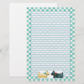 スコッツティドッグティール（緑がかった色）グリーンウォーターのカラーチェックが並ぶ 便箋 (正面/裏面)