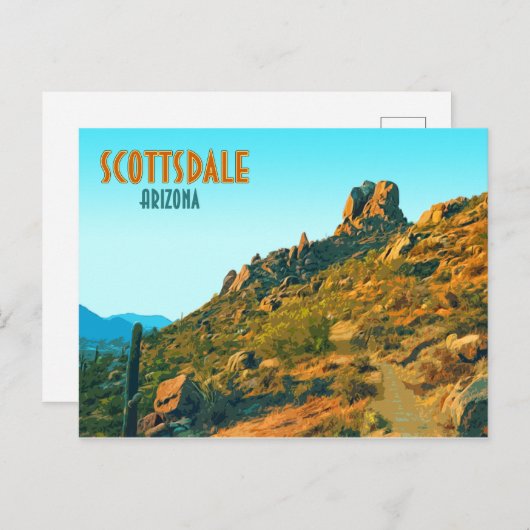 スコッツデールアリゾナサボテンとマウンテンヴィンテージ ポストカード (正面/裏面)