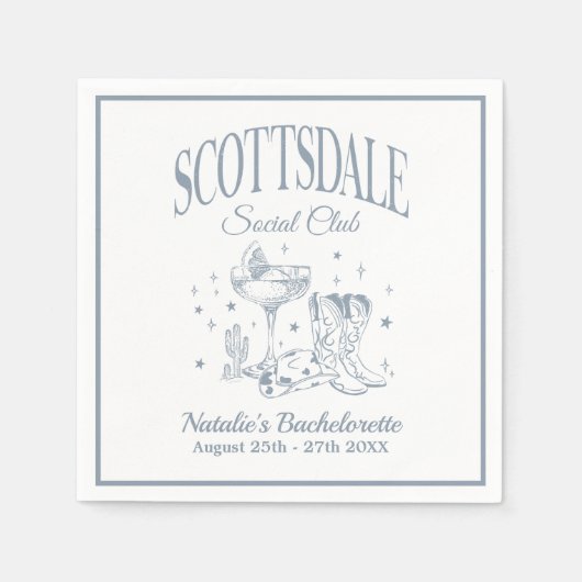 スコッツデール独身パーティ ヴィンテージ ブラック ペーパー スタンダードカクテルナプキン (正面)