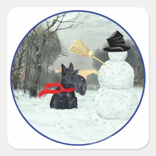 スコッティと雪だるま スクエアシール (正面)