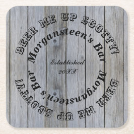 スコッティをビール！ウッドルックバーまたはマンケーブ名 スクエアペーパーコースター