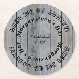 スコッティをビール！ウッドルックバーまたはマンケーブ名 ラウンドペーパーコースター
