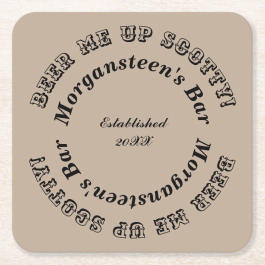 スコッティをビール!バーまたは人間の洞窟名 スクエアペーパーコースター (正面)