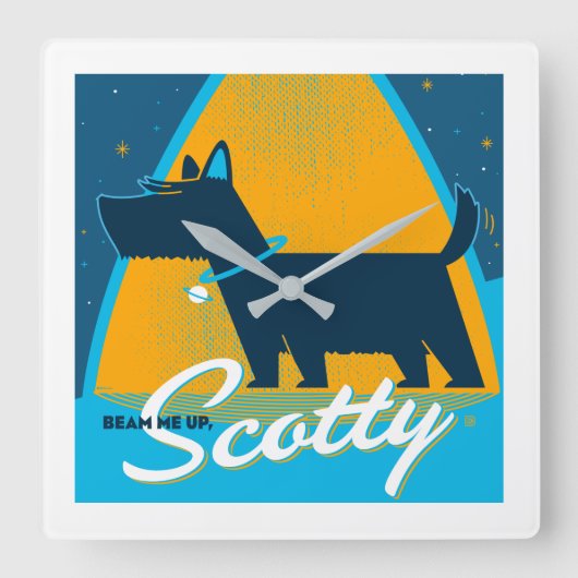 スコッティを上げる スクエア壁時計 (正面)