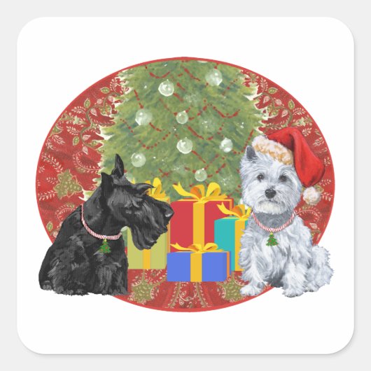 スコッティー＆ウェスティーのクリスマス スクエアシール (正面)