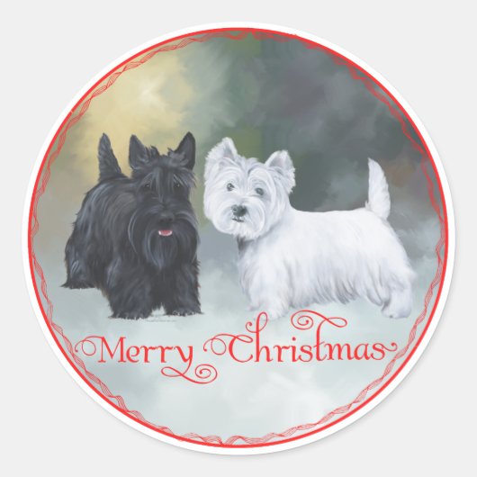 スコッティー・ウェスティー クリスマス ラウンドシール (正面)