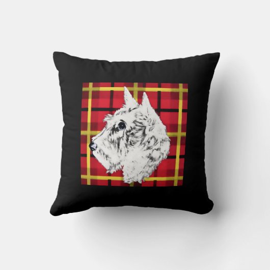 スコッティ犬の白い赤い格子模様スコッティのヴィンテージのイメージ クッション (裏面)