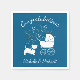 スコッティ犬ベビーシャワーパピースコティッシュテリアブルー スタンダードカクテルナプキン