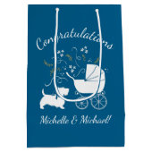 スコッティ犬ベビーシャワーパピースコティッシュテリアブルー ミディアムペーパーバッグ (裏面)