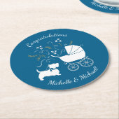 スコッティ犬ベビーシャワーパピースコティッシュテリアブルー ラウンドペーパーコースター (アングル)