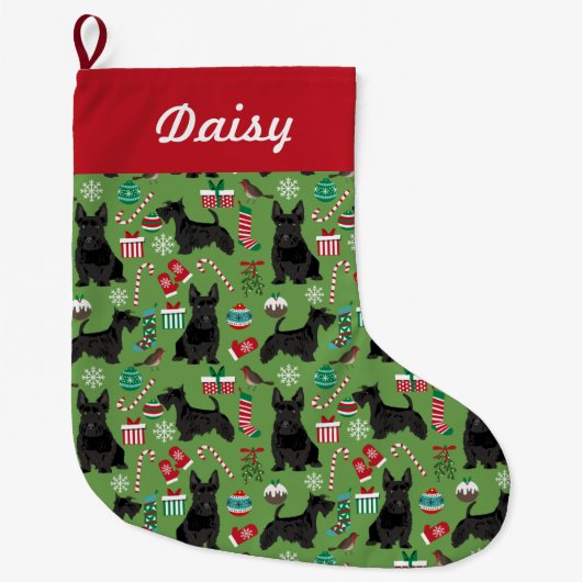 スコッティ·クリスマス·ストッキング·スコティッシュ·テリア·デザイン ラージクリスマスストッキング (正面)