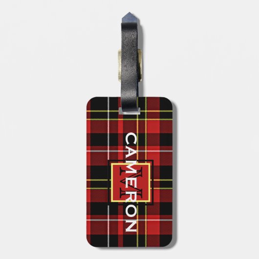 スコットカスタム赤黒黄白色タータンチェックパターン ラゲッジタグ (裏面縦)