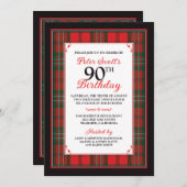 スコットタータンチェック90番目の誕生日招待状 招待状 (正面/裏面)