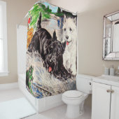 スコットドッグズブラックキアンドホワイト魚釣り シャワーカーテン (インサイチュ)