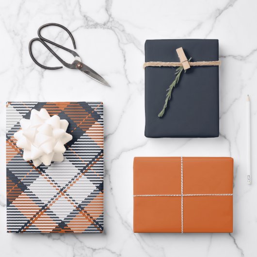 スコットブラックオレンジスコティモダンッシュタータンチェック ラッピングペーパーシート (正面)